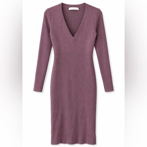 Dion Lee Dresses & Skirts - Dion Lee Shadow Rib Knit Bodycon V-Neck Midi Dress Mauve Sz 8